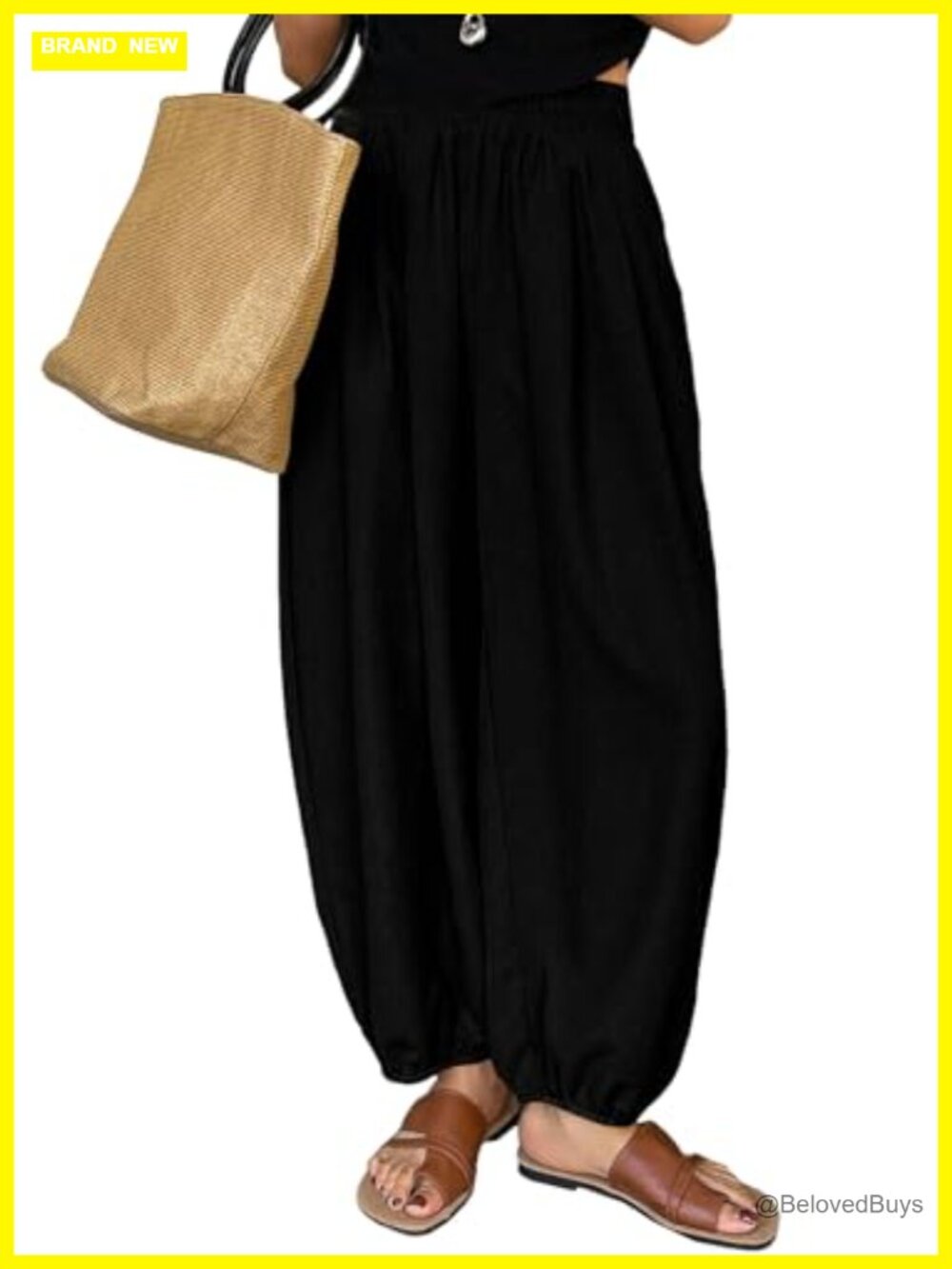 Women's High Waisted Boho Harem Pants Elastic Waist Tapered Ankle Casual